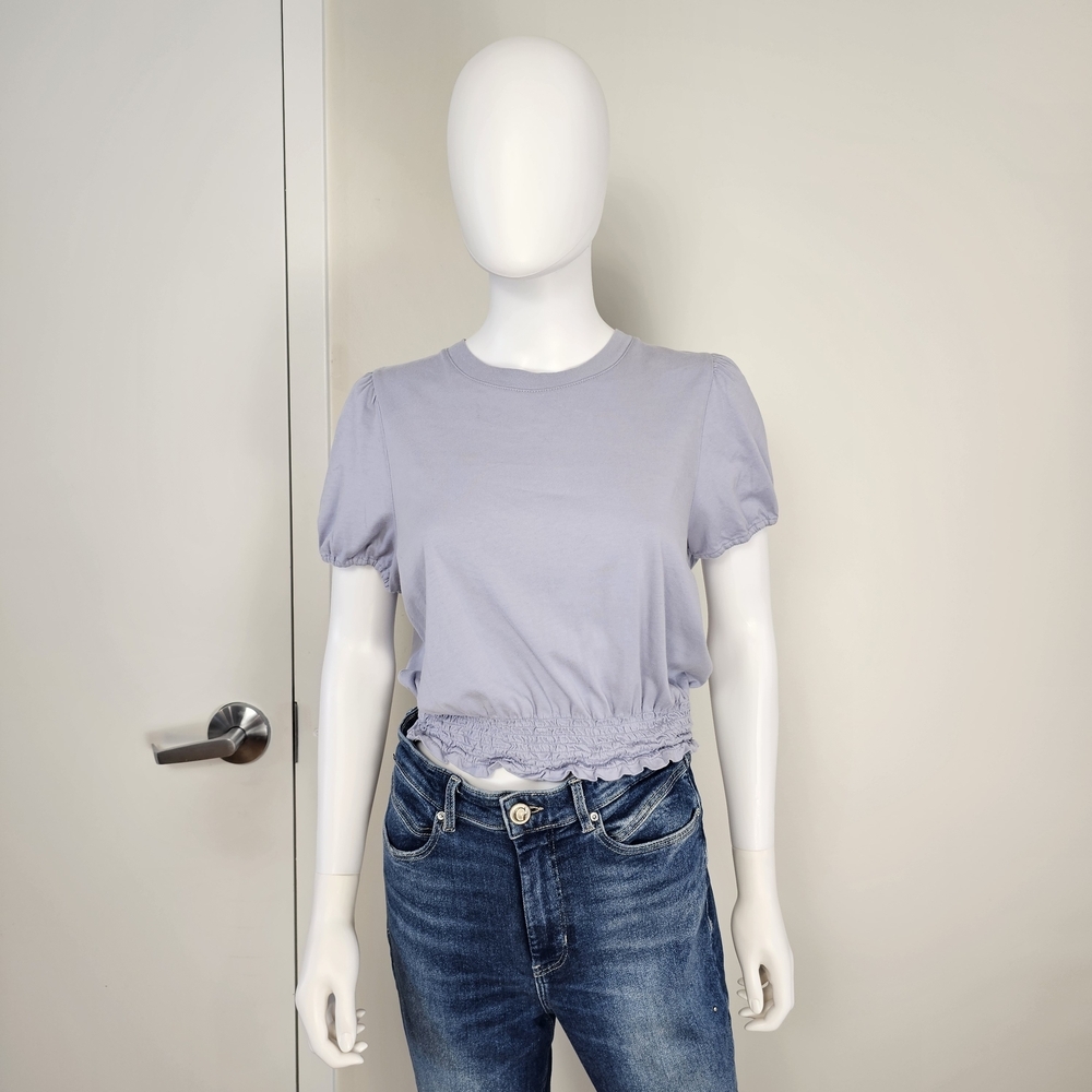 Wilfred Light Purple Puff Sleeve Ruched Hem Crop Top Sz L